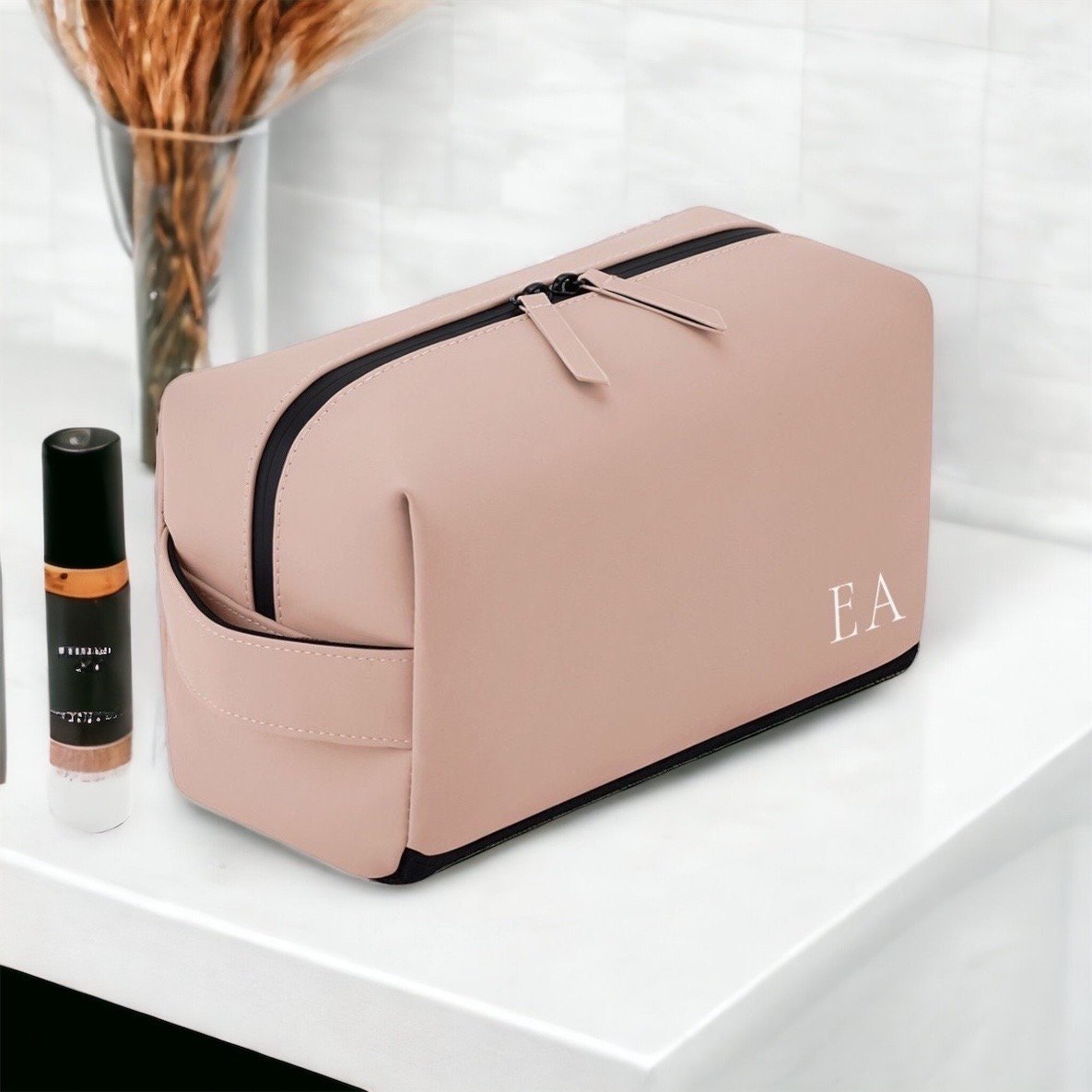 Personalised Toiletry wash bag, Initials bag with monogram, Cosmetic Makeup Bag, Toiletry Bag, Vegan Bag for Bridesmaid, Fathers day bag - Jessica Hollie Gifts
