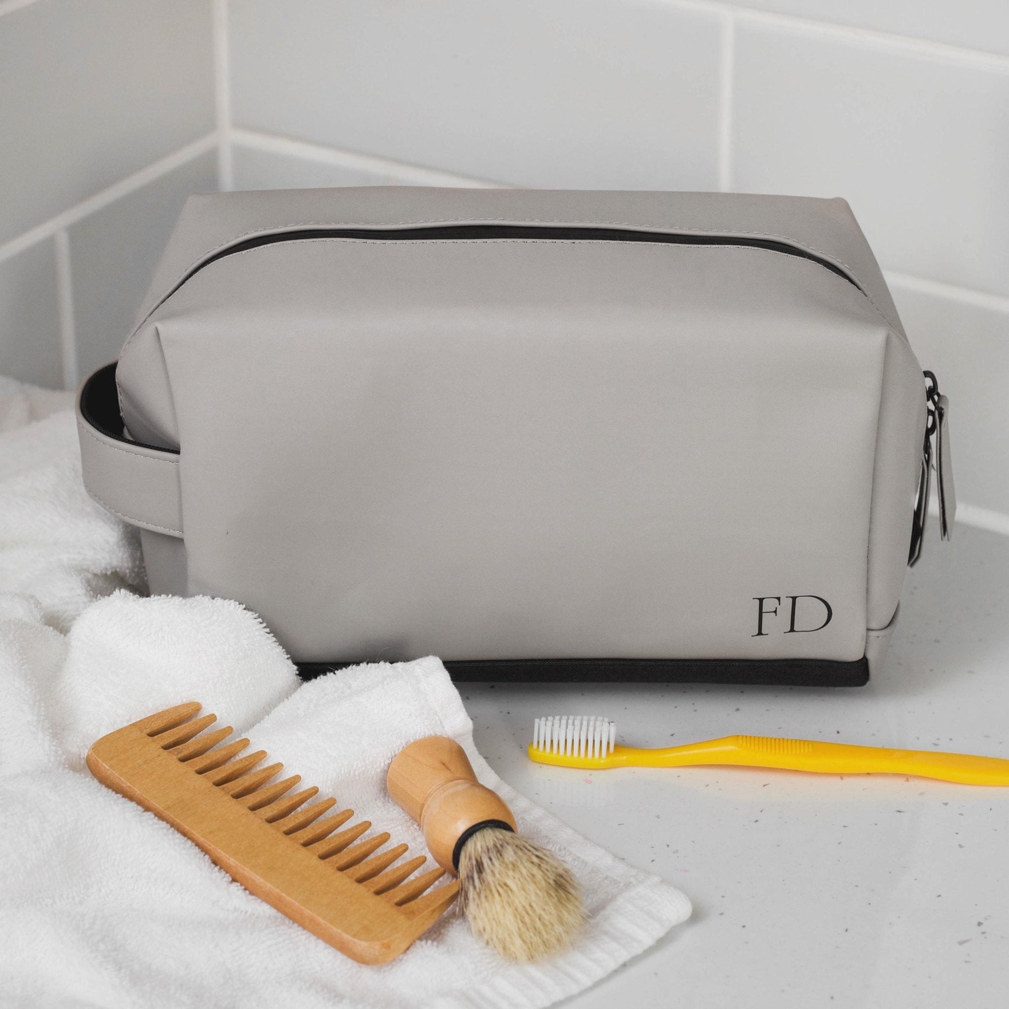 Personalised Toiletry wash bag, Initials bag with monogram, Cosmetic Makeup Bag, Toiletry Bag, Vegan Bag for Bridesmaid, Fathers day bag - Jessica Hollie Gifts