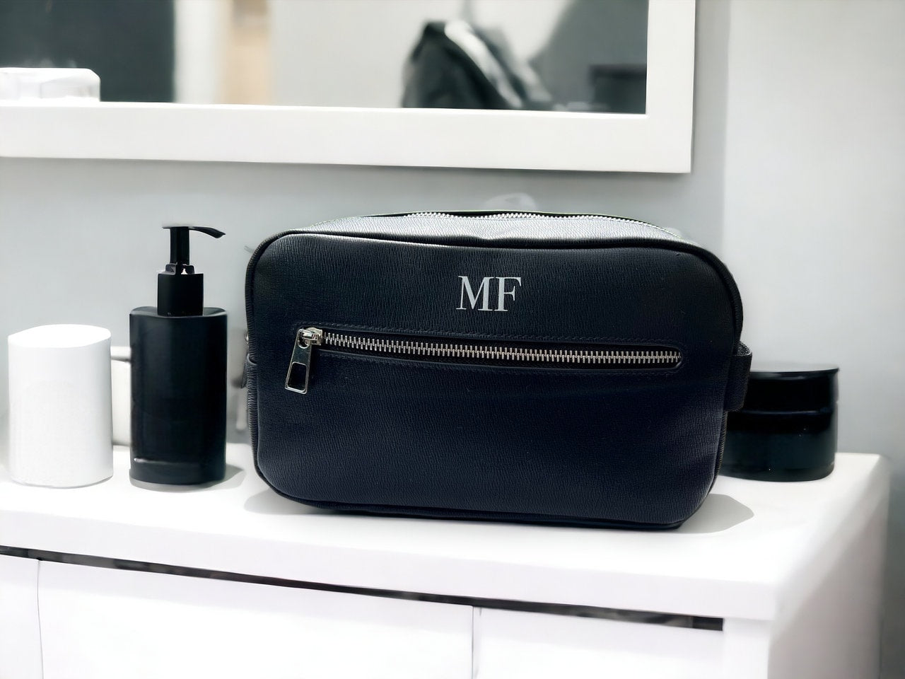 Personalised Toiletry wash bag, Initials bag with monogram, Cosmetic Makeup Bag, Toiletry Bag, Vegan Bag for groomsman, Fathers day bag - Jessica Hollie GiftsBag