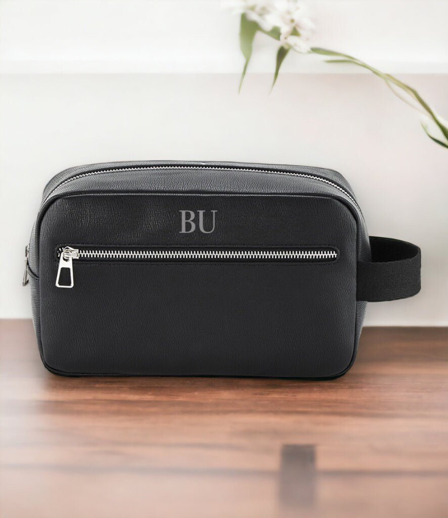 Personalised Toiletry wash bag, Initials bag with monogram, Cosmetic Makeup Bag, Toiletry Bag, Vegan Bag for groomsman, Fathers day bag - Jessica Hollie GiftsBag