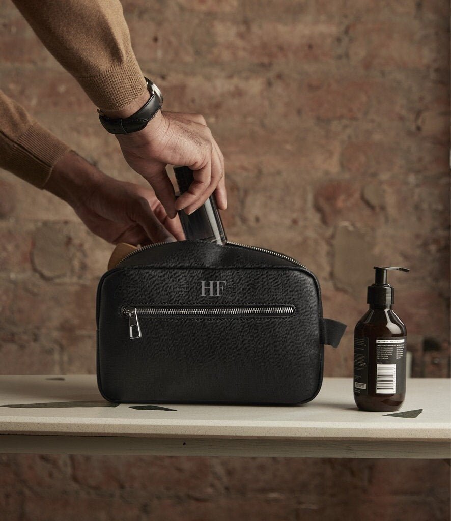Personalised Toiletry wash bag, Initials bag with monogram, Cosmetic Makeup Bag, Toiletry Bag, Vegan Bag for groomsman, Fathers day bag - Jessica Hollie GiftsBag