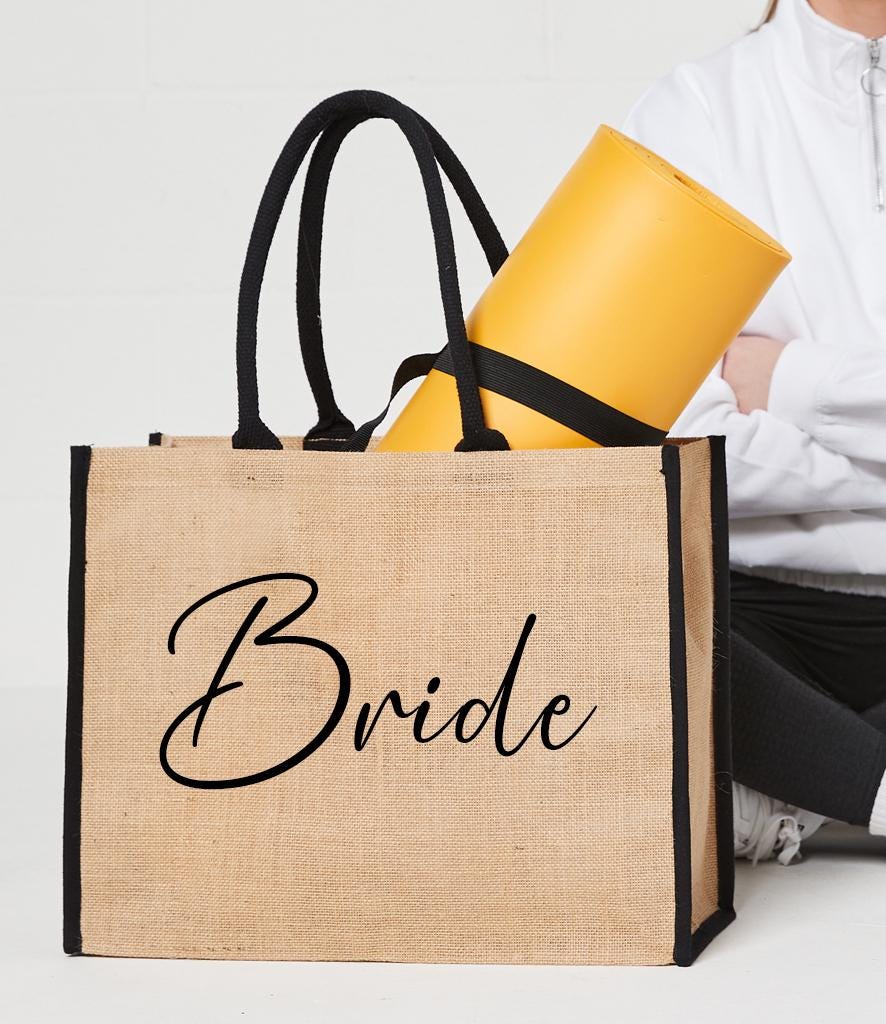 Personalised Tote Bag for bride, Custom Name Jute Bag, Bachelorette Party Favors, Custom Tote Bag, Jute Bag, Wedding, Bridesmaid Gifts Bag - Jessica Hollie Gifts