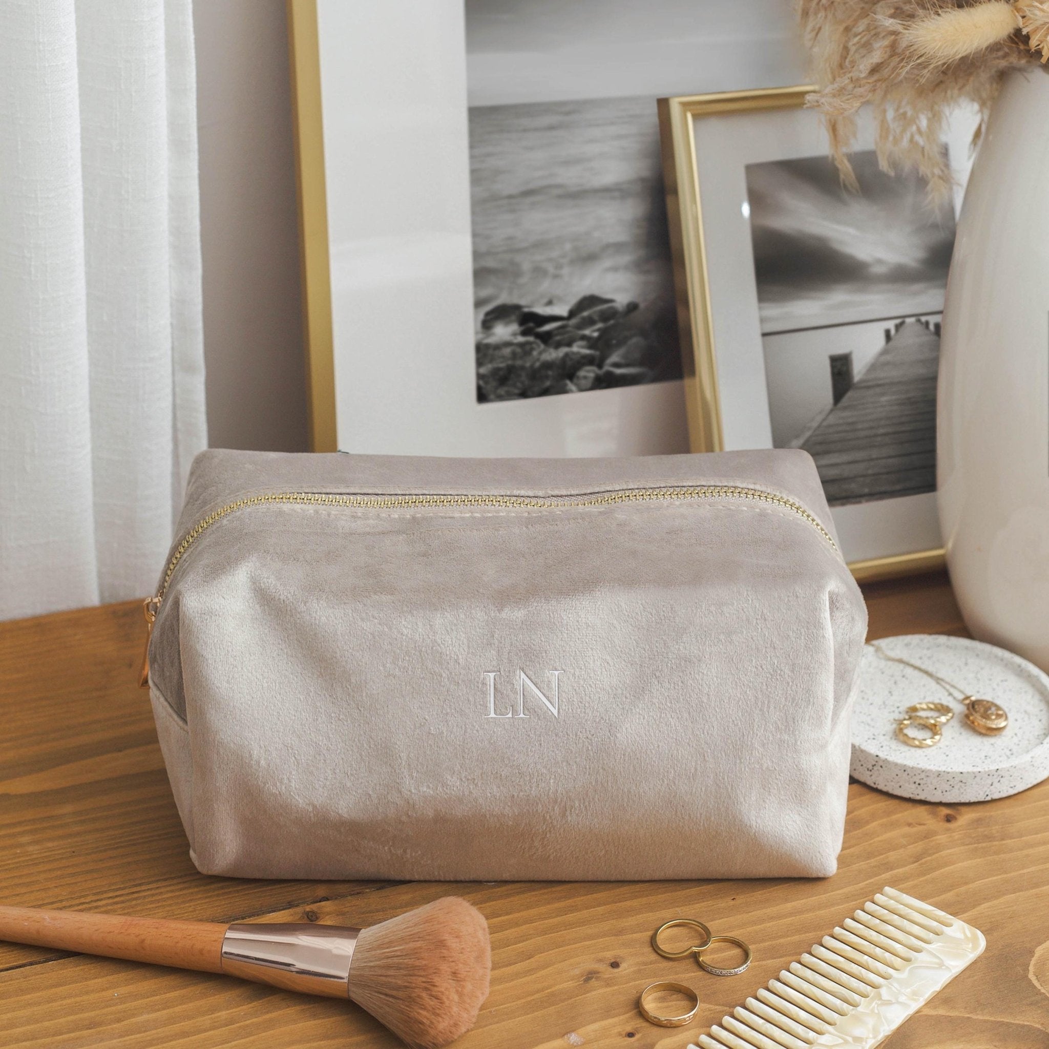 Personalised velvet toiletry case, wash bag, personalised initials makeup bag for her, valentines day gift, monogrammed gift, gift for her - Jessica Hollie Gifts