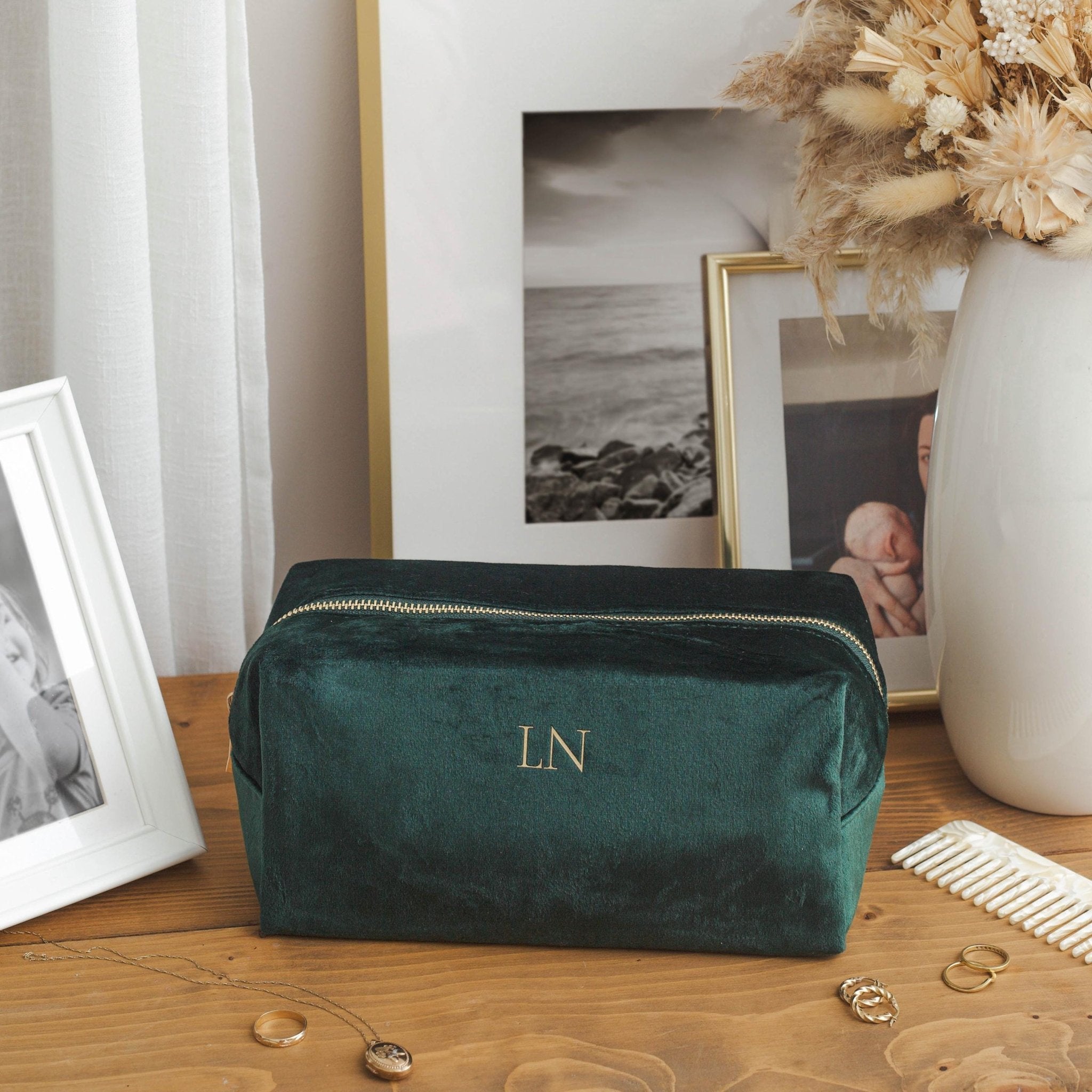Personalised velvet toiletry case, wash bag, personalised initials makeup bag for her, valentines day gift, monogrammed gift, gift for her - Jessica Hollie Gifts