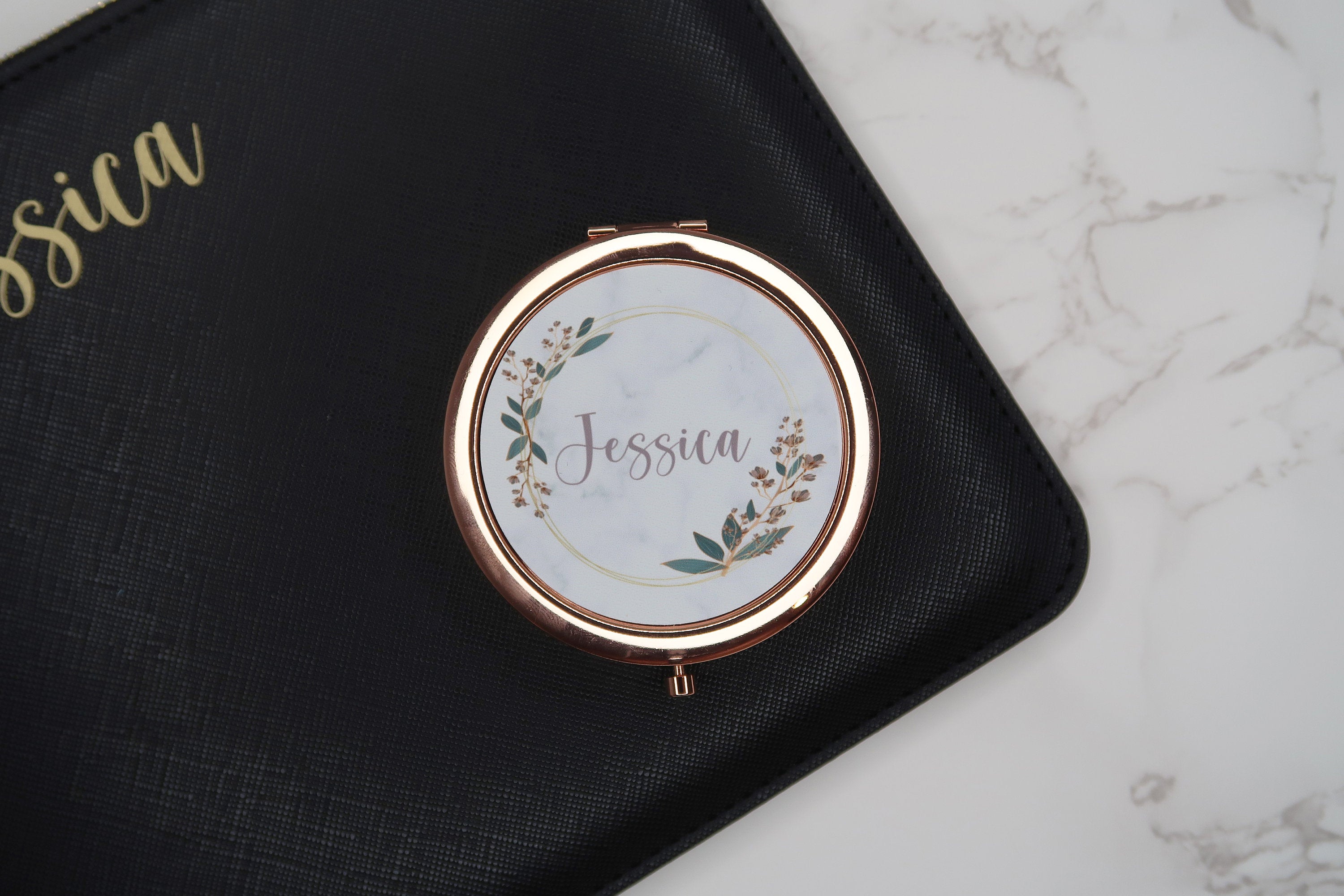 Rose Gold Round Compact Mirror